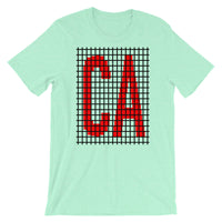 Red Black Grid CA Unisex T-Shirt Bella Canvas Original Art Abyssinian Kiosk Fashion Cotton Apparel Clothing California State America US