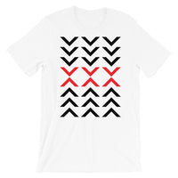 Arrows Down Up Black Red Unisex T-Shirt Abyssinian Kiosk Fashion Cotton Apparel Clothing Bella Canvas Original Art