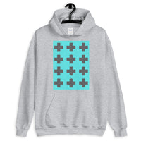 Criss Cross Cyan Black Unisex Hoodie Abyssinian Kiosk 12 Small Equal Arm Crosses Christian Gildan Original Art Fashion Cotton Apparel Clothing