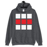 White & Red Blocks Unisex Hoodie Abyssinian Kiosk 6 White and 3 Red Squares Spaced Evenly Fashion Cotton Apparel Clothing Gildan Original Art