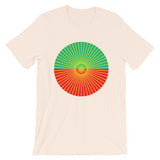 Yellow Cube Spokes Green Top Red Bottom Unisex T-Shirt Abyssinian Kiosk Squares Bicycle Spokes Dual Color Circle Fashion Cotton Apparel Clothing Bella Canvas Original Art