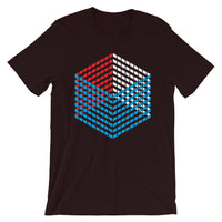 Red White Blue Cube Illusion Unisex T-Shirt America USA Abyssinian Kiosk 3D Bars Polygon Fashion Cotton Apparel Clothing Bella Canvas Original Art