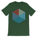 Red White Blue Cube Illusion Unisex T-Shirt America USA Abyssinian Kiosk 3D Bars Polygon Fashion Cotton Apparel Clothing Bella Canvas Original Art