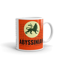 Abyssinian Kiosk Logo Black Letters Coffee Mug Ethiopian Lion of Judah Amharic Alphabet Abyssinia Ethiopia