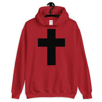 Black Latin Cross Unisex Hoodie Abyssinian Kiosk Christian Jesus Religion Wide Line Latin Cross Gildan Original Art Fashion Cotton Apparel Clothing