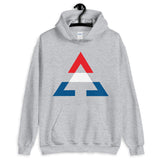 Pyramid RWB Unisex Hoodie Gildan Original Art Abyssinian Kiosk Fashion Cotton Apparel Clothing Triangle RWB Red White Blue America American Flag