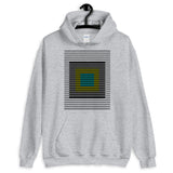 Black Stripes Yellow Cyan Squares Unisex Hoodie Squares Within Lines Abyssinian Kiosk Fashion Cotton Apparel Clothing Gildan Original Art