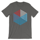 Red White Blue Cube Illusion Unisex T-Shirt America USA Abyssinian Kiosk 3D Bars Polygon Fashion Cotton Apparel Clothing Bella Canvas Original Art