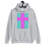 Magenta Cross Blue Green Lines Unisex Hoodie Abyssinian Kiosk Christian Jesus Religion Lined Latin Cross Gildan Original Art Fashion Cotton Apparel Clothing